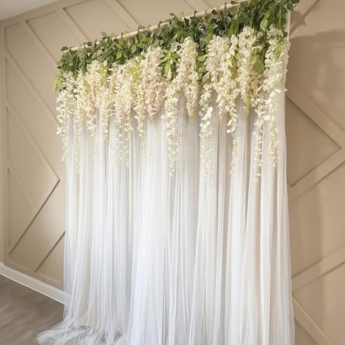 Image of Party Propz Ivory Wisteria Artificial Flowers for Decoration - 12Pcs (3.6ft), Money Plant Artificial Leaves- 2Pcs(8ft), Haldi Decoration Items for Home Decor, Flowers for Decorations Backdrop