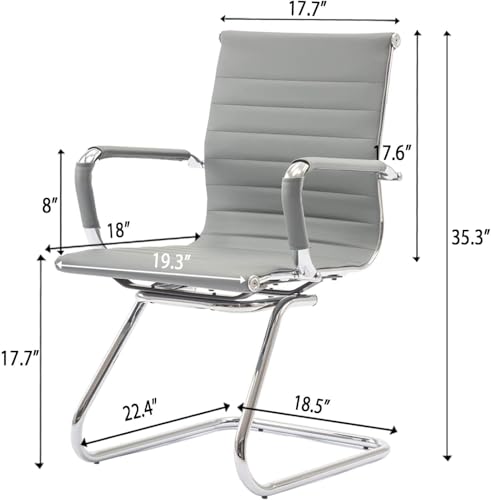 Image of HNY Leather Office Guest Chairs & Reception Chairs Set of 8, Modern Waiting Room Chairs with Arms, Desk Chair no Wheels with Sled Base for Waiting Room /Conference Room, Grey