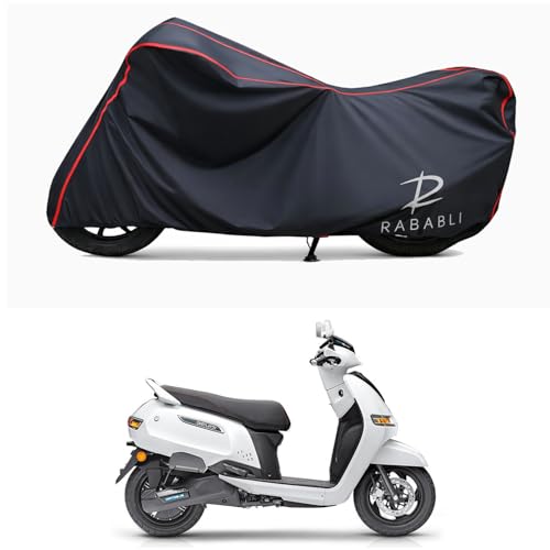 Image of Waterproof Bike Body Cover Compatible for | TVS iQube Electric | Taffeta Fabric, Red Piping Design, Bottom Elastic Fit | Dustproof, Sun UV & Rain Protection for All Bikes