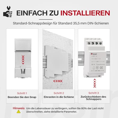 Phosir Klingeltrafo 8-24V - Klingeltrafo Trafo 230V AC Eingaben, 8V 12V 24V/AC Ausfuhren, Türklingel für Türklingeln, Passt auf 35mm Schiene, Klingeltraffo für Max 8VA, Unterstützt Mehrere Ausgänge