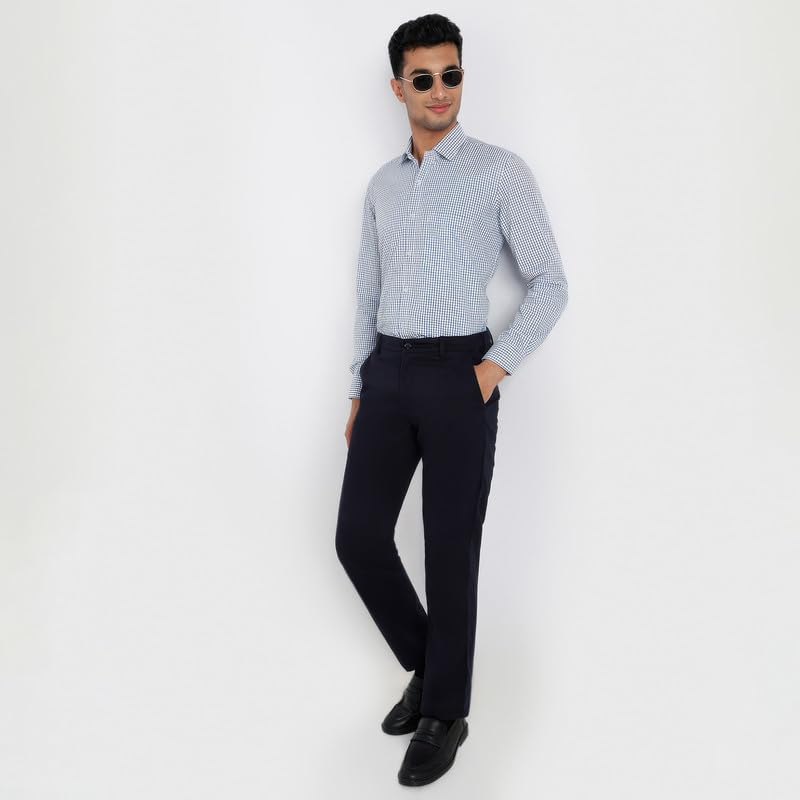 Image of MARK & ALBERT 100% Cotton Full Sleeves Regular Fit Formal Shirt for Men Blue