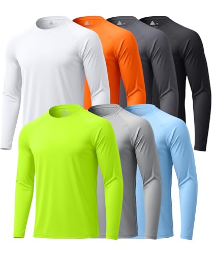 7 Pack Mens Long Sleeve Neon Shirt UPF 50+ Tshirt Sun Protection Tee UV T-Shirts Fishing Shirts Hiking Rash Guard