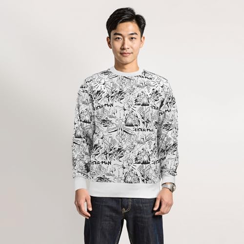 Marvel Men's Spiderman Classic Ink Spider Comic Pullover Crew Fleece2