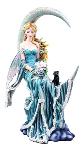 Ebros Large Celestial Crescent Moon Water Elemental Fairy Statue 11" H by Nene Thomas Decorative Mythical Fantasy Figurine Collectible Lunar FAE Fairies Witches Mystical Cats Magical Art Decor