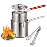 Stainless Steel Deep fryer Pot with Basket & Strainer, Deep Fryer Pot Set