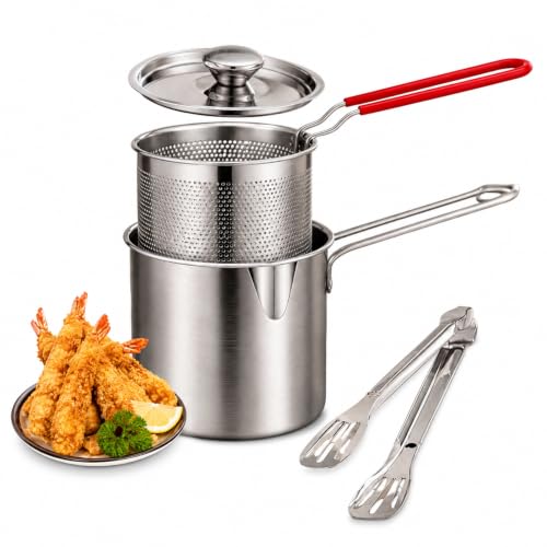 Stainless Steel Deep fryer Pot with Basket & Strainer, Deep Fryer Pot Set