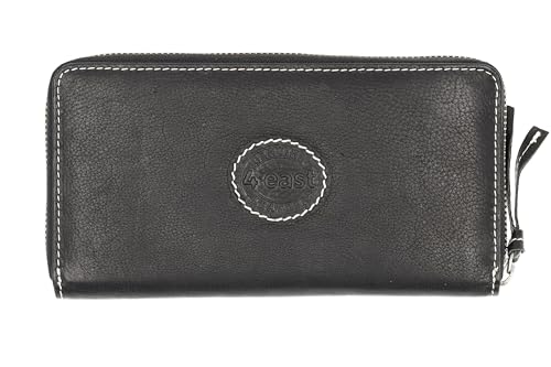 Portefeuille noir femme fermeture éclair cuir véritable grand format porte-monnaie