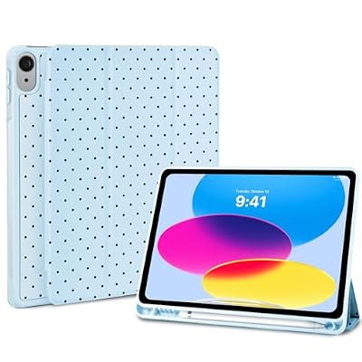 Fycyko Trifold Stand Case for iPad Air 11 Inch M4/M3/M2 (8th 2026/7th 2025/6th 2024), iPad Air 10.9 Inch 5th/4th Generation (2022/2020), Trendy Cute Polkad Dot Print Aesthetic Pattern Design-Blue