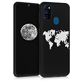 kwmobile Hülle kompatibel mit Samsung Galaxy M30s - Handyhülle Silikon Case - Travel Umriss Weiß Schwarz