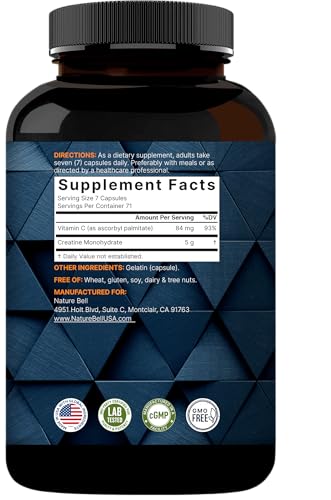 Image of NatureBell Creatine Monohydrate Capsules 5,000mg Per Serving, 500 Count | Micronized, Unflavored Creatine Pills | Pre-Workout & Muscle Strength Support | Easy to Swallow, Filler-Free | 71 Servings