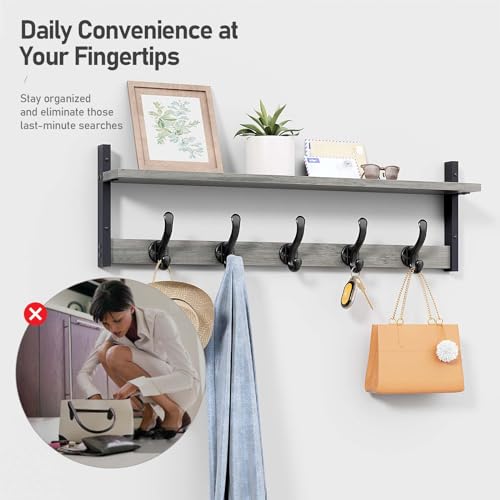 Image of Tatub 29 inch Rustic Coat Rack Wall Mount with Shelf, Heavy Duty Wall Hooks with Shelf, Entryway Rustic Hat Rack Wall Coat Hangers for Living Room, Hallway, Kitchen