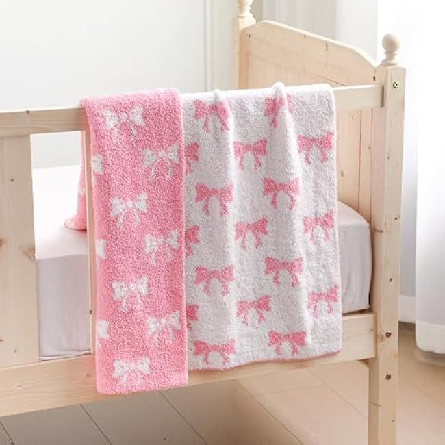 30 x 40 Inch Pink Bow Baby Blankets Microfiber Newborn Girls Swaddle Blanket Coquette Plush Preppy Nursery Stuff for Receiving Newborn Baby Girl Infant Toddler Gift