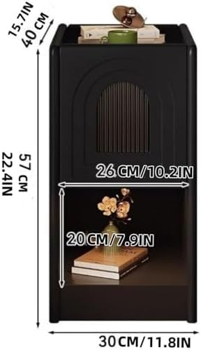 Minimalist Slim Wood Nightstand with Drawer & Open Shelf - Compact Bedside Table for Small Spaces, Modern Living Room Furniture, Creative Design (Black)