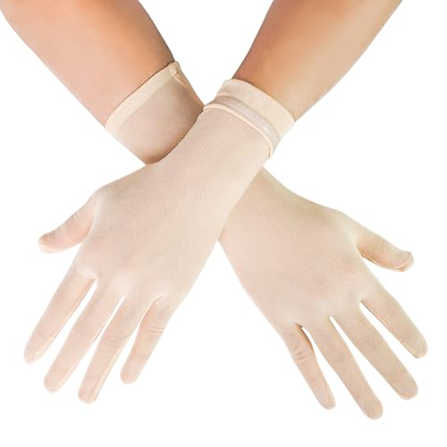Luwint Non-slip Tulle Mesh Wrist Length Gloves for Women Teen Girls Opera Dress Party Costume