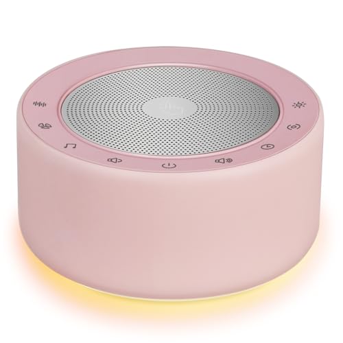 Image of Kipcush White Noise Machine - Soft Non-Glare Nursery Lamp, 30 Soothing Sounds, 8 Color Lights, Max 8-Hour Timer for Baby & Adults (Pink, Standard)