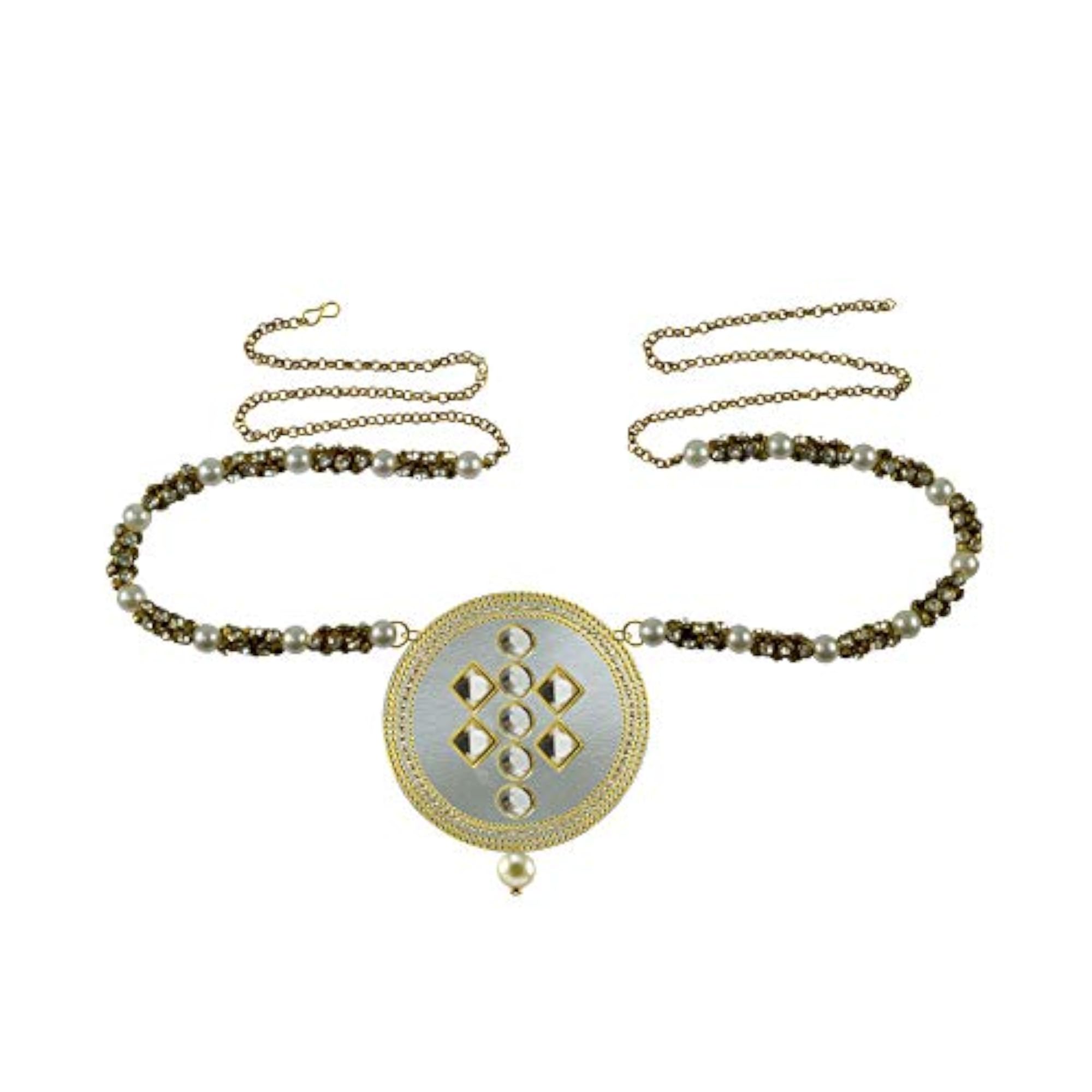 Women's Solid Brass Kamarband with Stone Studs, Fashion Waist Belt