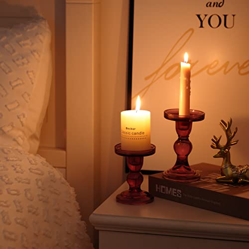 Gmwd 3 Pcs Glass Candle Holder Set Clear, Purple Candlesticks Holders Pillar Taper Candles Tealight Stand For Wedding Centerpieces Home Decorations Dining Table #TOP5