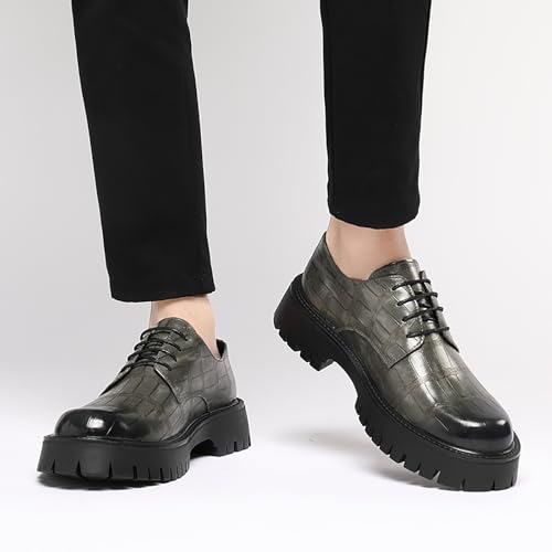 Image of Men's Printed Leather Platform Oxford Dress Shoes Classic Lace Up Anti-Slip Lug Sole Block Heel Formal Oxfords for Wedding Office Business
