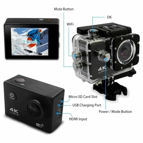 Image of 4K Action Camera 16mp (with 16 Accessories) - WiFi, Memory Card Support, 170� Wide Angle (Mix Black)