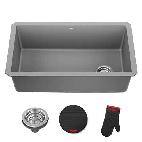 Comparison: Best Undermount Kitchen Sinks For Granite Countertops 10 KRAUS Forteza 32-inch Undermount Single Bowl Granite Kitchen Sink in Grey, KGU-55GREY