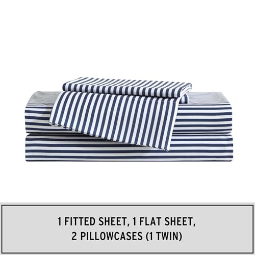 Image of Eddie Bauer Kids - Full Sheets, Stain-Resistant Toddler Bedding with Matching Sham(s), Super Soft, Ideal Boy Room Essentials (Vivid Stripe Blue, Full)