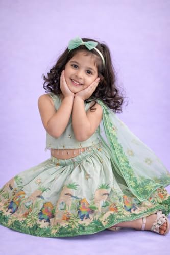 Image of Delima Fashion Girls Printed Lehenga Choli Set with Dupatta | Kids Ethnic Wear for Wedding, Festival & Party | Lightweight Traditional Outfit for Girls