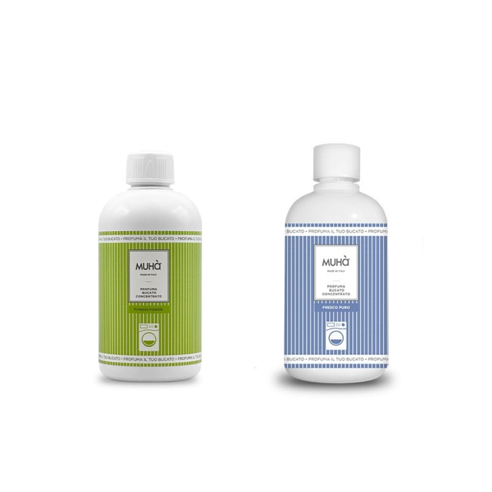 Confezione di Due Profumatori Concentrati per Bucato, Profumo Intenso e Duraturo, 400ml - Fitness Power + Fresco Puro, Totale 800ml, Freschezza Lunga Durata
