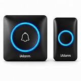 iAlarm Wireless Doorbell, Plug-In Doorbell Chime with LED Flash, 1300FT Range, Expandable System, Waterproof Easy Install Door Bell for Home, Bedroom, Classroom, Office & Seniors, Black