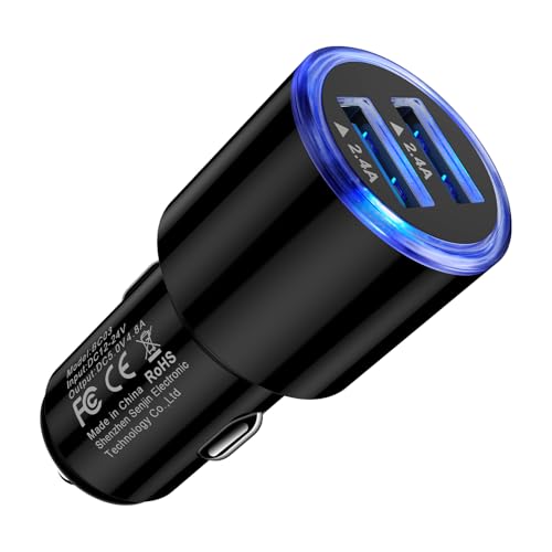 Car Charger Adapter, 4.8A Dual Port Cigarette Lighter USB Charger, Fast Car Phone Charger with Blue LED for iPhone 16/15/14/13/12, Samsung Galaxy S25 Ultra/S24+/S23/S22/A56/A55/A36/A35/A16/A15/Note 20
