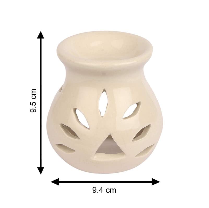Image of Pure Source India Ceramic Aroma Burner 10 ML Jasmine Aroma Essential Oil with 4 Tea Light Candles, Gift This Diwali