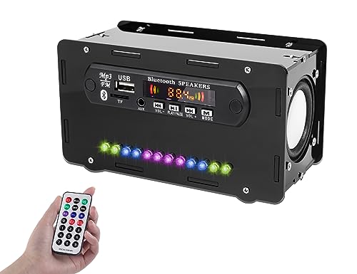 BANRIA DIY Bluetooth-Compatible Speaker Kit, DIY FM Radio Soldering Practice Kit USB Home Sound Amplifier Remote Control Soldering Project with Digital Display & LED Lights for Indoor/Outdoor Use