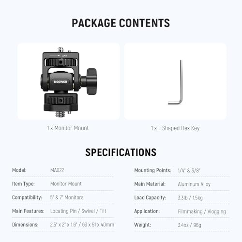 Image of NEEWER Camera Field Monitor Mount Holder Bracket, 360 Swivel 180 Tilt Adjustable with 1 /4 inch & 3 /8 inch Screw Anti Twist Compatible with Atomos Ninja 5 inch & 7 inch Compatible with SmallRig Camera Cage, MA022