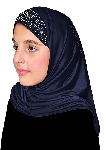 Aiyah Hijab for Girl's 1 piece Elastane-Spandex Amira Head Scarf with Rhinestones Easy Pull-on Headscarf