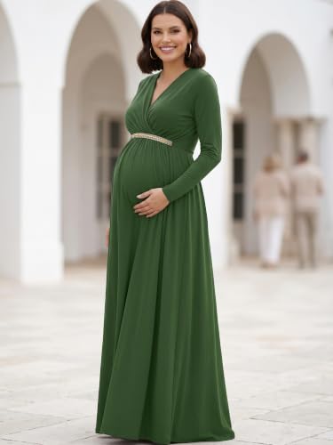 Image of KOH KOH Womens Maternity Long Sleeve V-Neck Flowy Winter Maxi Dress Gown