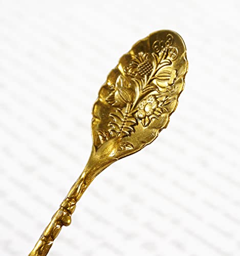Soulnioi Vintage Carved Crystal Spoons Retro Decorative Coffee Stirring Spoons Dessert Spoons Ice Cream Spoon with Malachite Blue Flame Feather Head for Cafe Office Tableware -Brass - Image 4