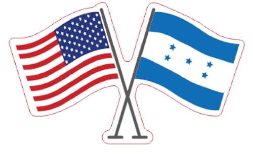 Image of Set of 5 National Flag Themed Sticker Decal of Flag, Country Map, Circular Shape, Heart Shape and with USA Flag for Car, Phone, Laptop, Mug, Bottle, Textbooks (Honduras)