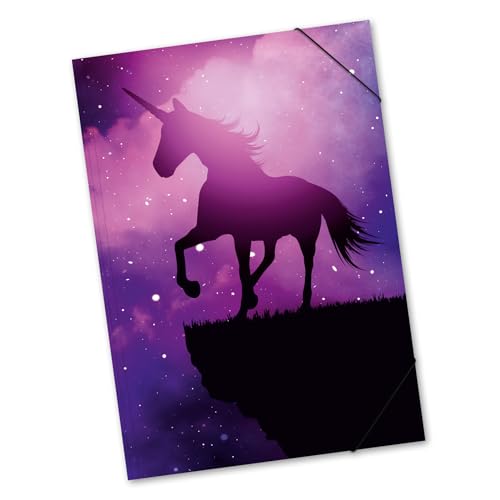 itenga große Zeichenmappe mit Motiv DIN A2 - Gummizugmappe Sammelmappe - für Kinder Jugendliche Schüler Mädchen Jungen Erwachsene (magisches Einhorn)