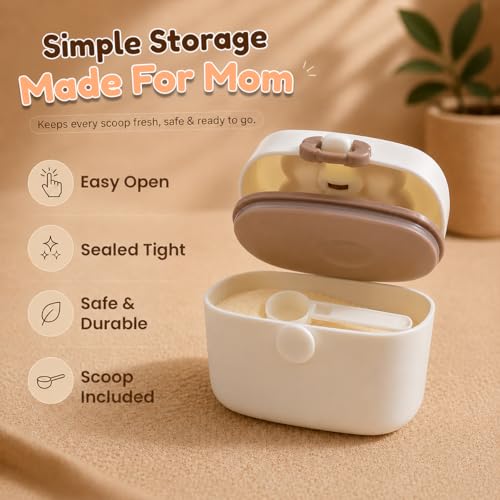 Image of StarAndDaisy Formula Milk Container for Baby Milk Powder Container with Scoop Holder, Portable Formula Dispense, Airtight First Feed Baby Food Storage Container /Box for Travel 200 Grams (OFFwhite)