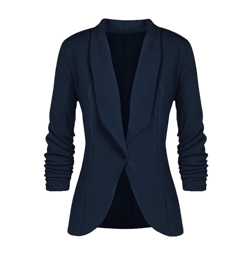 Chaqueta de mujer de oficina, chaqueta de manga larga sólida para mujer, traje casual con botones, chaqueta de algodón delgada azul marino, rosso, 40