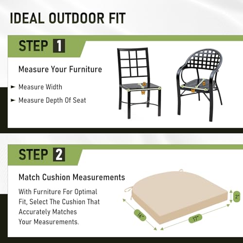 Image of Basic Beyond Outdoor Chair Cushions Set of 4, Outdoor Cushions for Patio Furniture, Water Resistant Patio Chair Cushions with 2 Ties, 17x16x2, Beige