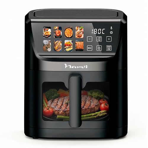 Narvi Freidora de Aire 5L 1500W con Ventana Visible – Air Fryer Digital Táctil, 8 Menús Automáticos, Cocción 360°, 80–200°C, Air fryer 5l Sin BPA ni PFOA, Apta Lavavajillas