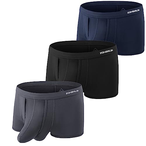 ZONBAILON Men's Dual Pouch Underwear Short Leg Bulge Boxer Briefs Separated Pouch Modal Trunks