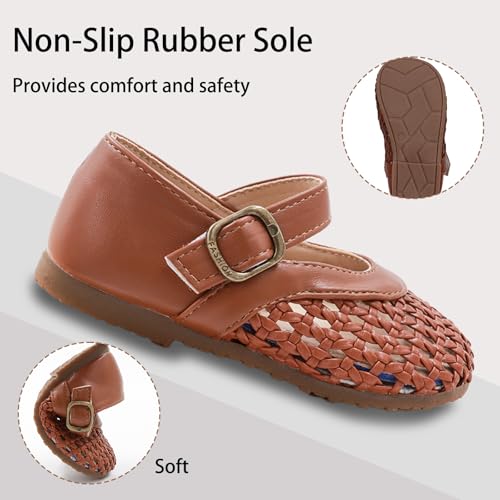 Toddler Girl Mary Jane Dress Shoes Little Kids Round Toe Buckle Strap Woven Ballet Flats Girls Comfortable Casual Shoes4