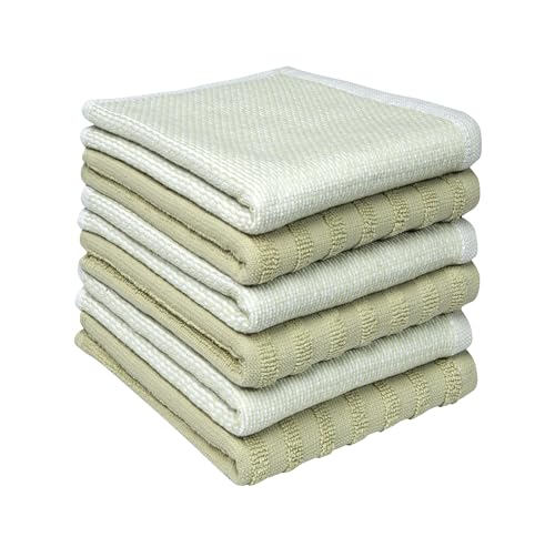 Image of Bumble Premium Dish Cloths 13 inchx13 inch (6 Pack) | 100% Natural Ring Spun Cotton | 400 GSM | Highly Absorbent & Soft |Yarn Dyed & Solid Dyed Terry Dish Cloth Set - Sage