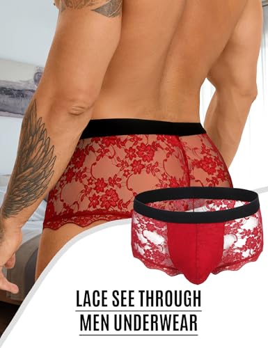 ohyeahlady Mens Lace Boxer Briefs - Soft Low Rise Bulge Pouch Trunks Underwear Sexy Panties Lingerie for Men3