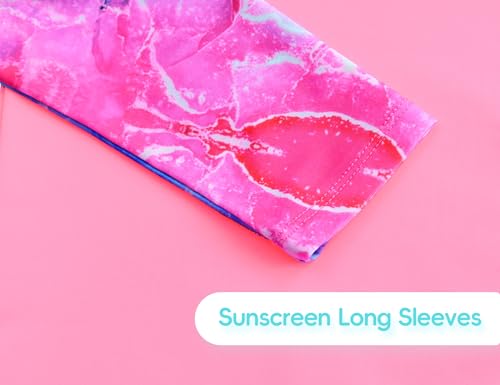 Image of Girls Swimsuit Long Sleeve Rush Guard Bathing Suit Swimwear with Bikini Bottom Sun Protection
