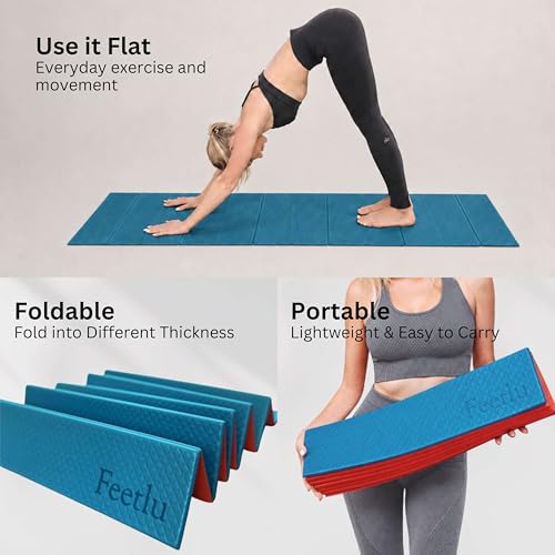 Foldable Yoga Exercise Mat, 6mm/8mm/10mm/12mm Thickness, 72 x 24 Inch - Lightweight, Anti-Slip, and Easy to Store for Yoga, Pilates, Home Workouts, and Floor Exercises