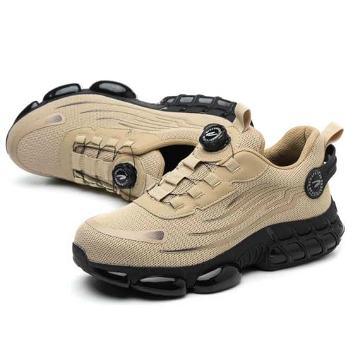 HANCHE Sicherheitsschuhe Mit Knopfverschluss, Stoß- Und Durchstichfeste Stahlkappenschuhe, Arbeitsschutzschuhe for Industrie Und Baugewerbe, Abenteuer-Schutz-Sneaker(Beige,EU 38)
