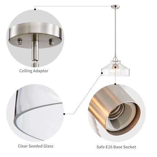 Image of WUZUPS Chandelier Rustic Farmhouse Industrial Round Ceiling Pendant LED Light Fixture with Clear Glass Shades for Dining Room Kitchen Island Foyer Entryway, H 11.8 inch W 15 inch, E26 Base, Gold