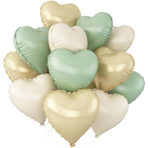 Sage Green Gold Heart Balloons,12Pcs Light Gold Heart Shaped Foil...
